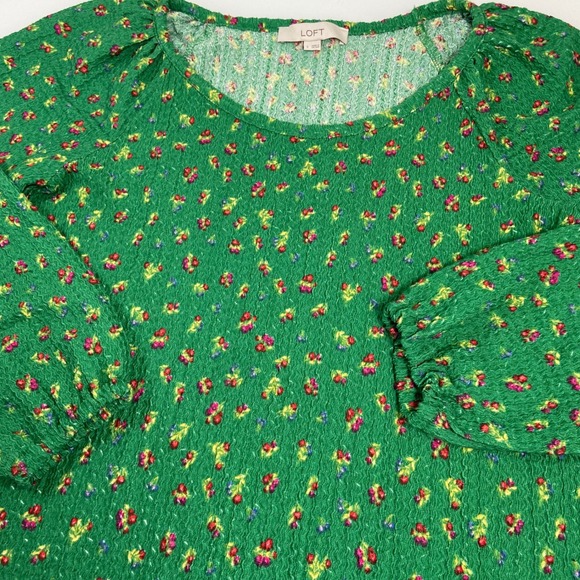 LOFT Womens Top Size S Green Floral Long Sleeve Textured Blouse Career - Picture 1 of 8